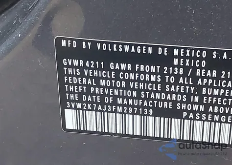 2015 Volkswagen Jetta 2.0L S from USA, damaged, VIN 3VW2K7AJ3FM297139